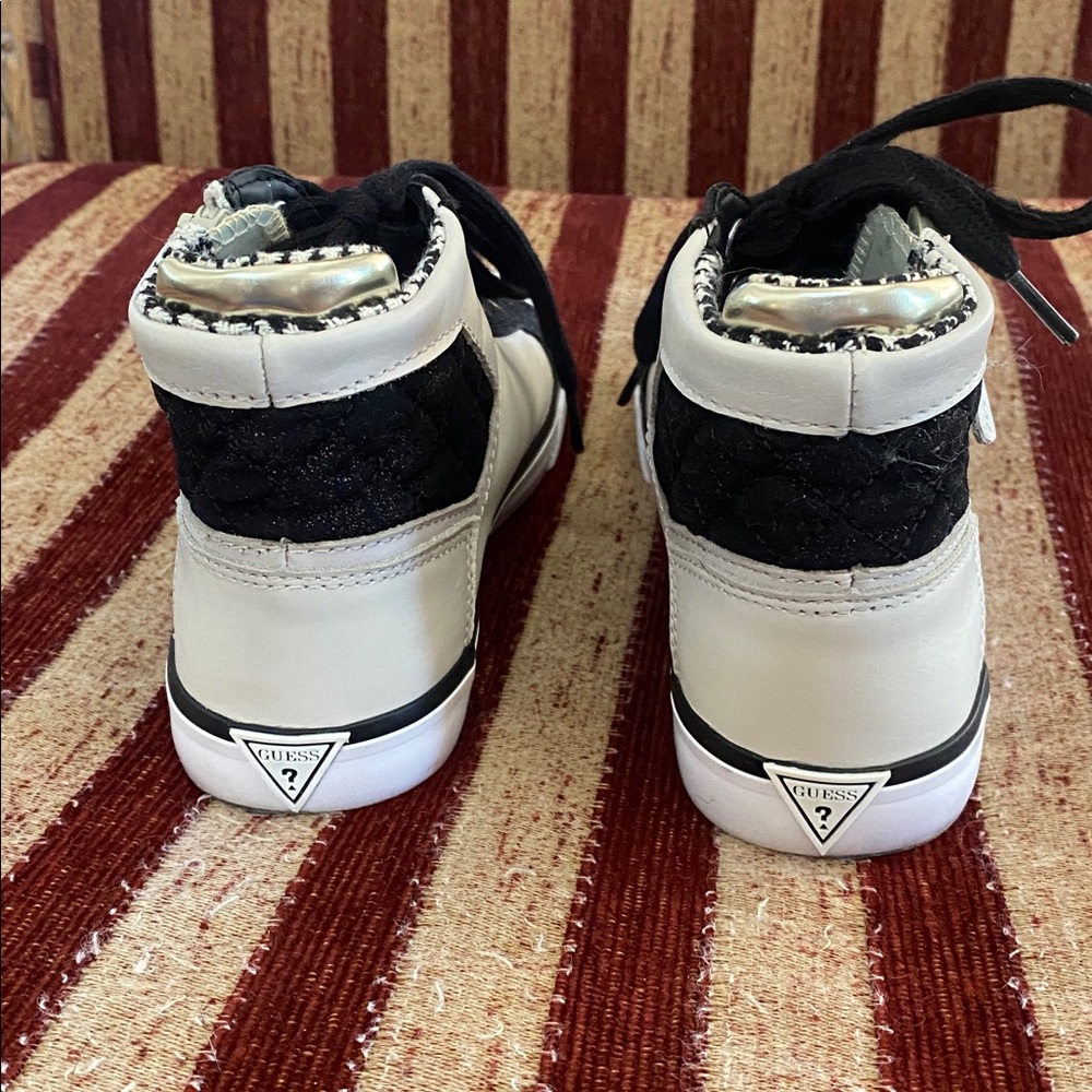 Guess Black and White Sneakers with gold and silver accents. Size 6 1/2 - Picture 8 of 15